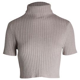 Staud Kurzarm-Rollkragenpullover aus beiger Merinowolle Beige