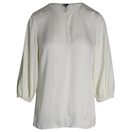 Theory-Theory Long Sleeve Blouse in Ivory Silk-White,Cream