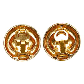 Chanel-Round Diamond Rhinestone Clip On Earrings-Golden