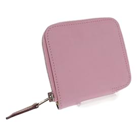 Hermès-Mini porte-monnaie compact zippé en soie-Rose