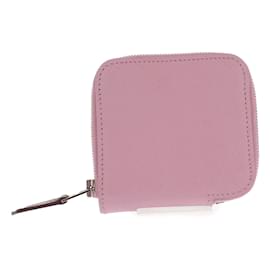 Hermès-Mini porte-monnaie compact zippé en soie-Rose