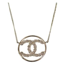 Chanel-CC Rhinestone Circle Pendant Necklace-Golden