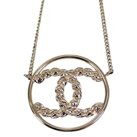 Chanel-Collar con colgante circular de diamantes de imitación CC-Dorado