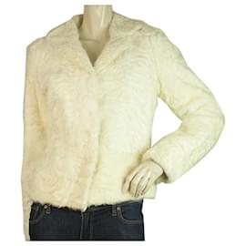 Thes & Thes-Thes & Thes White Fur Long Sleeve Short Jacket Coat size 46-White