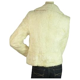 Thes & Thes-Thes & Thes Tamanho do casaco curto de manga comprida de pele branca 46-Branco