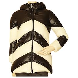 Moncler-MONCLER Faucille Giubbotto black & white puffer down feather jacket 10y XS women-Black