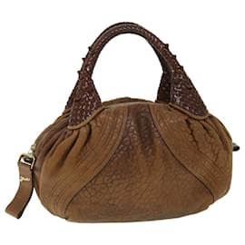 Fendi-FENDI Spy Hand Bag Leather Brown Auth yb290-Brown