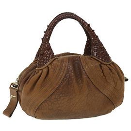 FENDI Spy Sac à main Cuir Marron Auth yb290 Marron