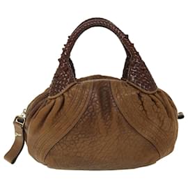 Fendi-FENDI Spy Hand Bag Leather Brown Auth yb290-Brown