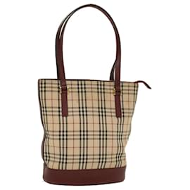 Burberry-BURBERRY Nova Check Shoulder Bag Nylon Leather Beige Wine Red Auth 52038-Beige,Other