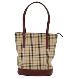 Burberry-BURBERRY Nova Check Shoulder Bag Nylon Leather Beige Wine Red Auth 52038-Beige,Other