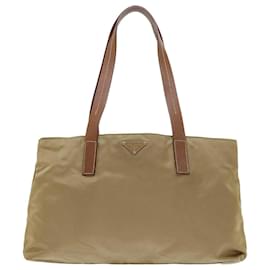 Prada-PRADA Tote Bag Nylon Leather Khaki Auth cl715-Khaki
