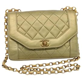 Chanel-CHANEL Matelasse Turn Lock Chain Shoulder Bag Lamb Skin Gold CC Auth 51274a-Golden