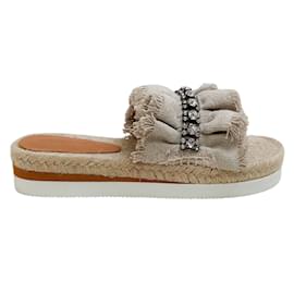 See by Chloé-See by Chloe Sandali con volant in strass Molly in lino beige-Beige