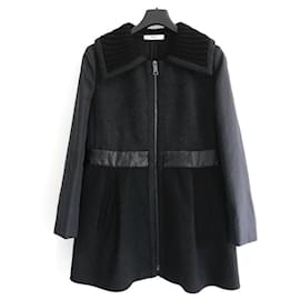 Prada Fall 2006 Wool & Leather Coat Dark grey