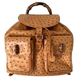 Gucci-RARE Gucci ostrich bamboo backpack - 90S-Light brown