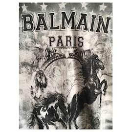 Balmain-BALMAIN Camiseta ancha de punto de lino-Gris