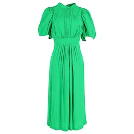 Autre Marque-Rotate Birger Christensen Noon Puff-Sleeve Midi Dress in Green Polyester-Green