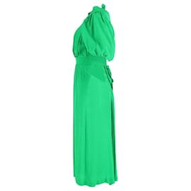 Autre Marque-Rotate Birger Christensen Noon Puff-Sleeve Midi Dress in Green Polyester-Green