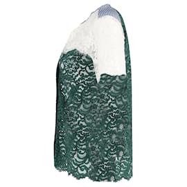 Sandro-Sandro Paris Spitzenbluse mit V-Ausschnitt und Knöpfen aus grünem und weißem Polyester-Grün