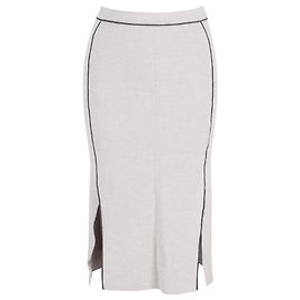 Iris & Ink Side Slit Knit Midi Skirt in Grey Wool Grey