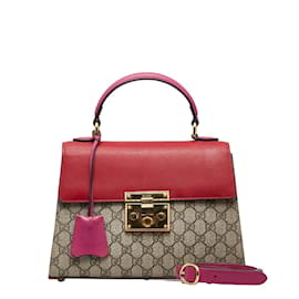 Gucci-GG Supreme Vorhängeschloss-Tasche mit Tragegriff oben 453188-Braun