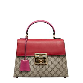 Gucci-GG Supreme Vorhängeschloss-Tasche mit Tragegriff oben 453188-Braun
