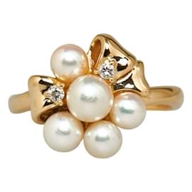 Tasaki-18k Gold Diamond Pearl Ribbon Ring-Golden