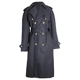 Céline-Trench Coat com cinto forrado Celine em lã preta-Preto