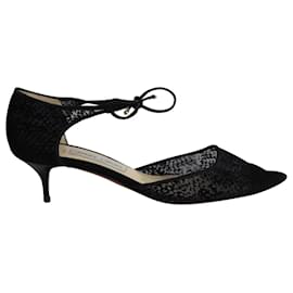 Jimmy Choo-Jimmy Choo Valor Ankle-Tie Burnout D'Orsay Pumps in Black Mesh-Black