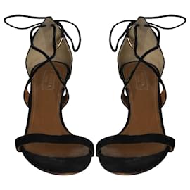 Aquazzura-Aquazzura Lace-Up Heeled Sandals in Black Suede-Black