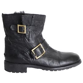 Botas de motociclista juvenil Jimmy Choo em couro preto amassado Preto