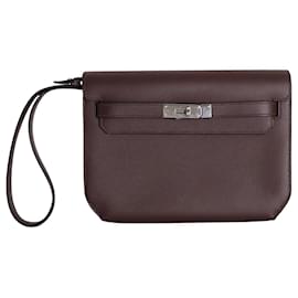 Hermès-Hermes  Kelly Depeches 25 Pouch in Burgundy Epsom Leather-Dark red