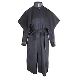 Hermès-Trench Coat Hermes Storm Flap com cinto em caxemira preta-Preto