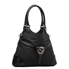 Gucci-Canvas Reins Handbag 114875-Black
