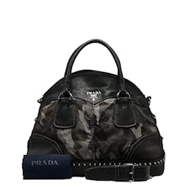 Prada-Prada Camouflage Tessuto & Leather Bowler Bag Canvas Handbag BL0688 in Good condition-Brown