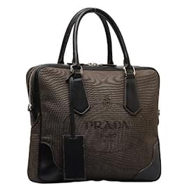 Prada-Canapa Logo Business Bag-Brown