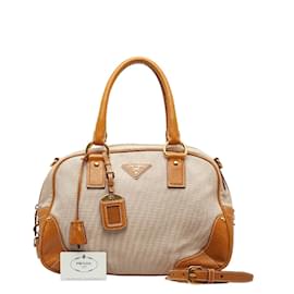 Prada-Bolso Canapa con adornos de piel BT0433-Castaño