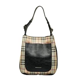 Burberry-Haymarket Check Canvas & Leather Shoulder Bag-Brown