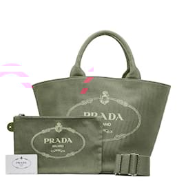 Prada-Canapa Logo Tote Bag with Pouch 1BG186-Pink