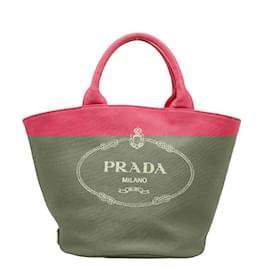 Prada-Canapa Logo Tote Bag with Pouch 1BG186-Pink