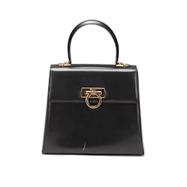 Salvatore Ferragamo-Leather Gancini Handbag-Black