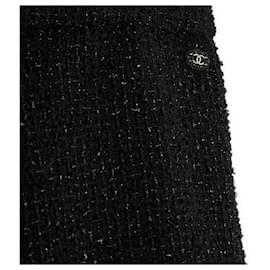 Chanel-18K Black Shiny Tweed Pants FR40/42-Black