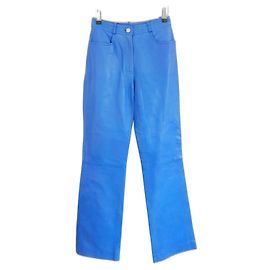 Céline Spring 2000 Ceruleanblaue Lederhose Blau