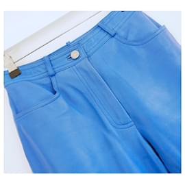 Céline-Céline Primavera 2000 Pantaloni di pelle blu ceruleo-Blu