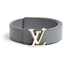 LOUIS VUITTON Size 36 LV Monogram Embossed Tan Leather Gold Square Buckle  Belt