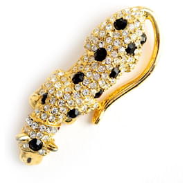 Kenneth Jay Lane-Broche Pantera de Cristal-Gold hardware