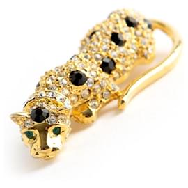 Kenneth Jay Lane-Chrystal Panther brooch-Gold hardware