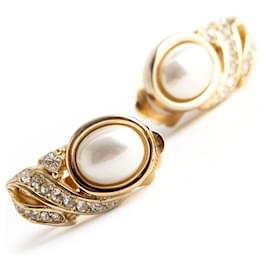 Christian Dior-Pearl earrings-Golden