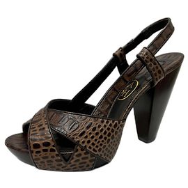 Ash leather sandals with croc pattern Brown